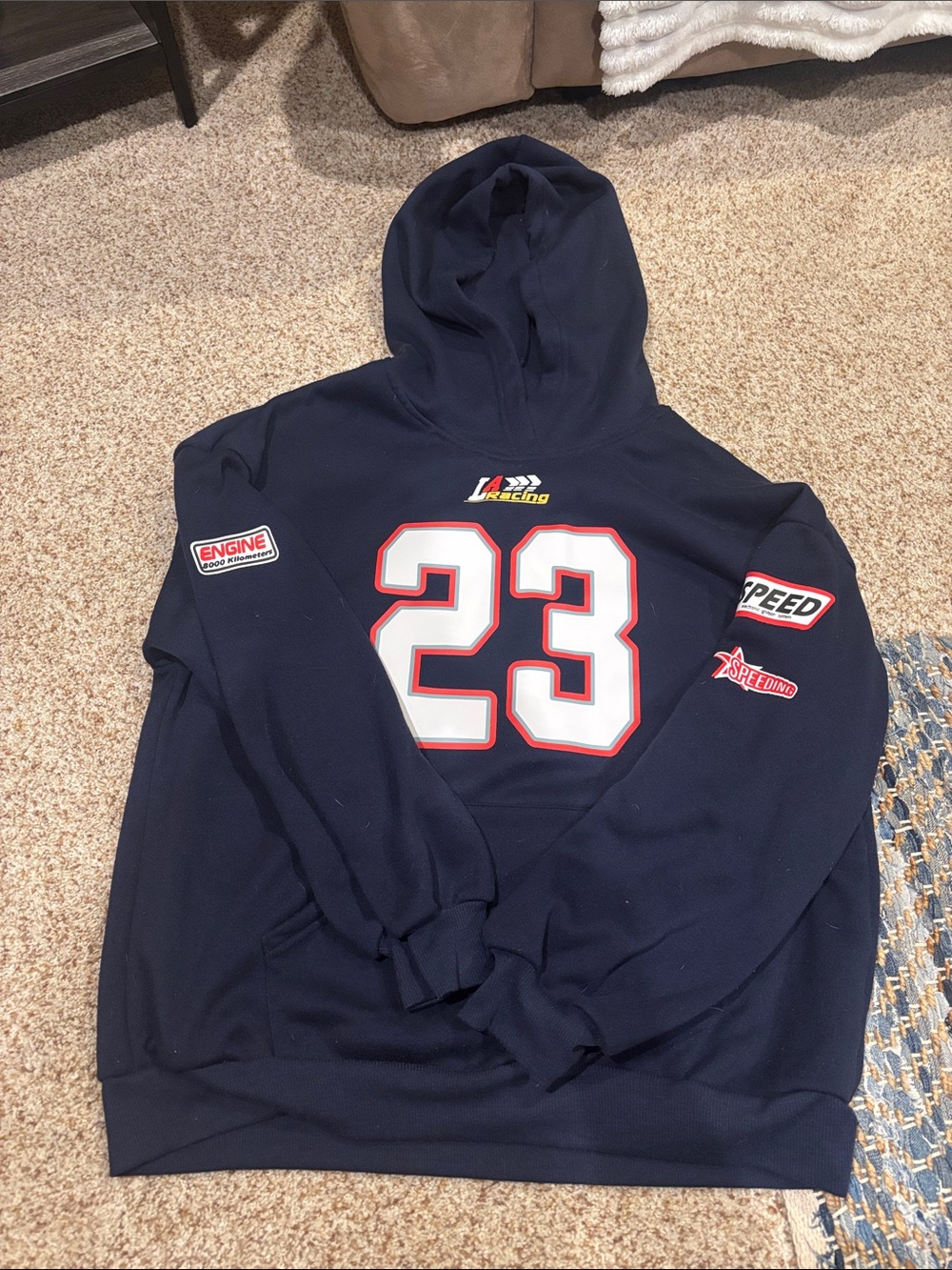 SHEIN 23 la racing navy blue hoodie EUC SIZE LARGE